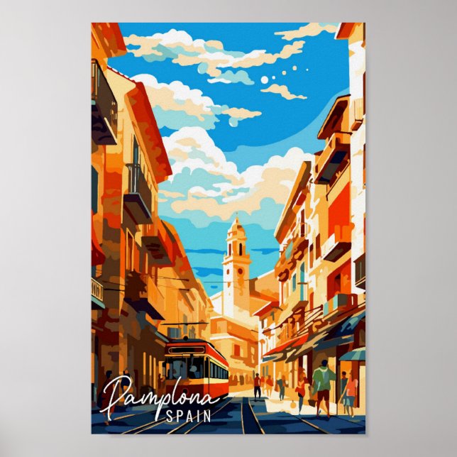 Pamplona Spain vintage resor illustration Poster (Framsidan)