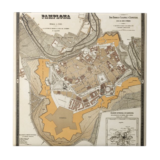 Pamplona Spanien 1882 Kakelplatta (Framsidan)