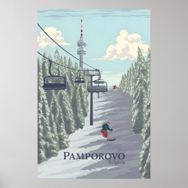 Pamporovo Bulgarien Skidort Resoraffisch Poster (Framsidan)