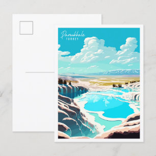 Pamukale Turkey vintage resor illustration Vykort