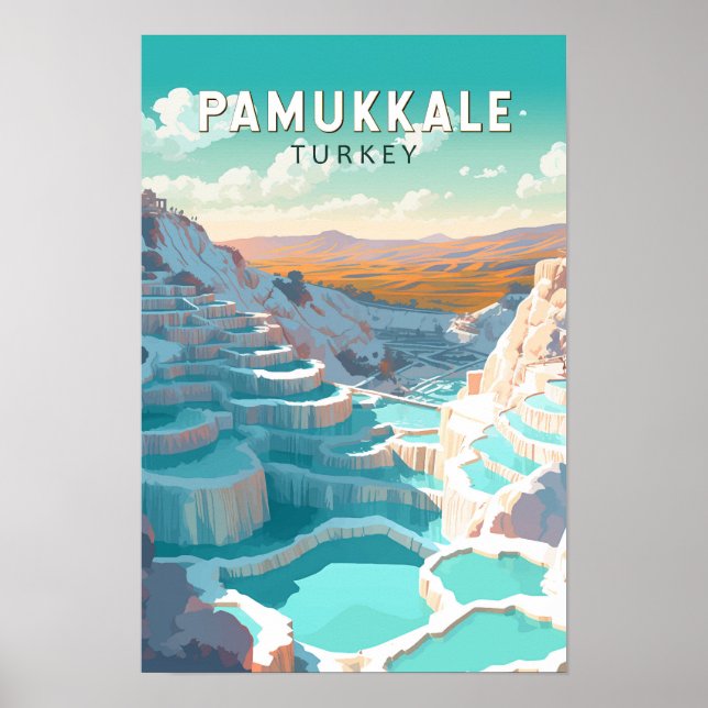 Pamukkale Turkiet Resa Konst Vintage Poster (Framsidan)