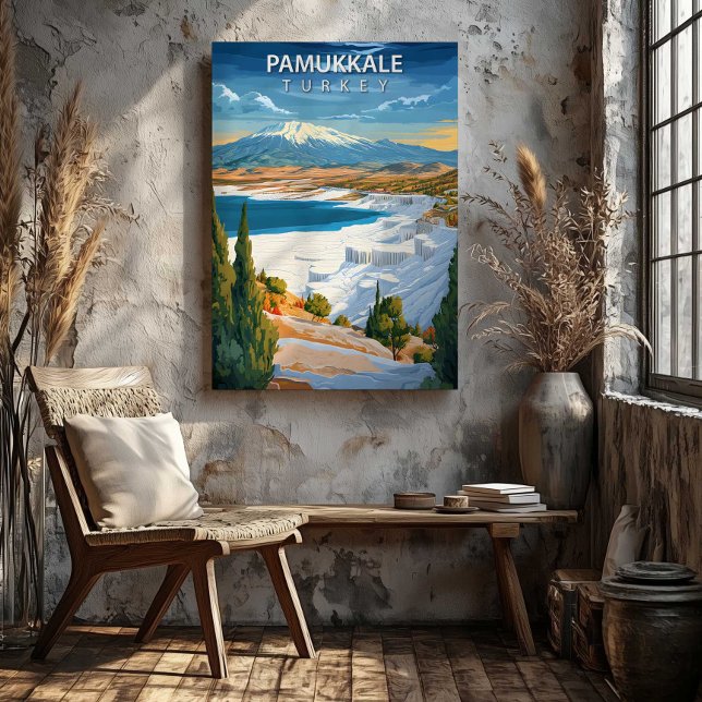 Pamukkale Turkiet Resemålning Affisch Canvas Väggk (Pamukkale Turkey Travel Poster Canvas Wall Art by TinkPrints.)