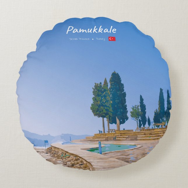Pamukkale, Turkiet - Termiska pooler Rund Kudde (Framsidan)
