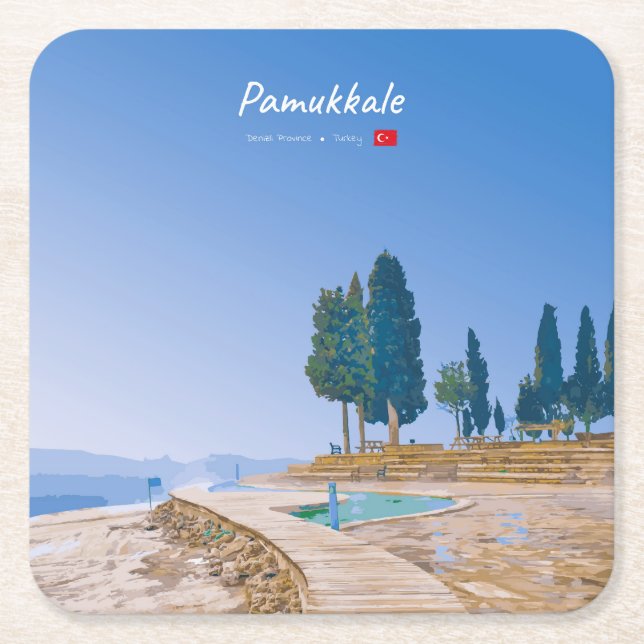 Pamukkale, Turkiet - Termiska pooler Underlägg Papper Kvadrat (Framsidan)