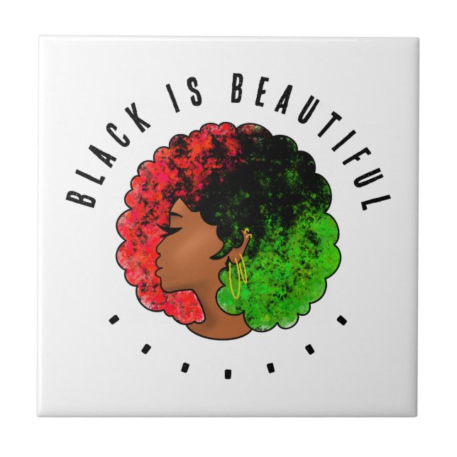 Pan African Black Girl Red grönt pride afro Kakelplatta (Framsidan)