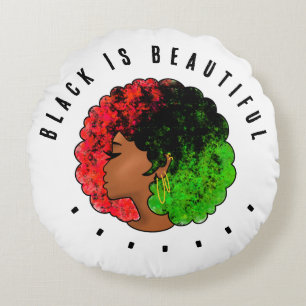 Pan African Black Girl Red grönt pride afro Rund Kudde