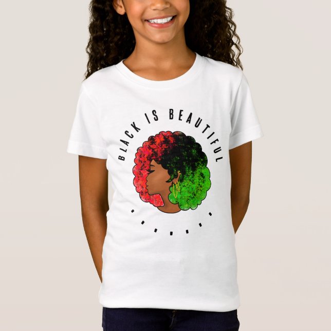 Pan African Black Girl Red grönt pride afro T Shirt (Framsida)