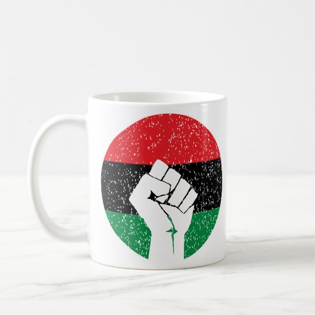 Pan African flag Fist, Afro American Black history Kaffemugg (Vänster)