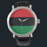 Pan African UNIA Flagga Armbandsur<br><div class="desc">Den panafrikanska flagga - även känd som UNIA-flagga, den afroamerikanska flagga, Black Liberation flagga och flera andra namn - är en flagga i tre färg som består av tre lika stora vågräna (uppifrån och ned) rött, svart och grönt.</div>