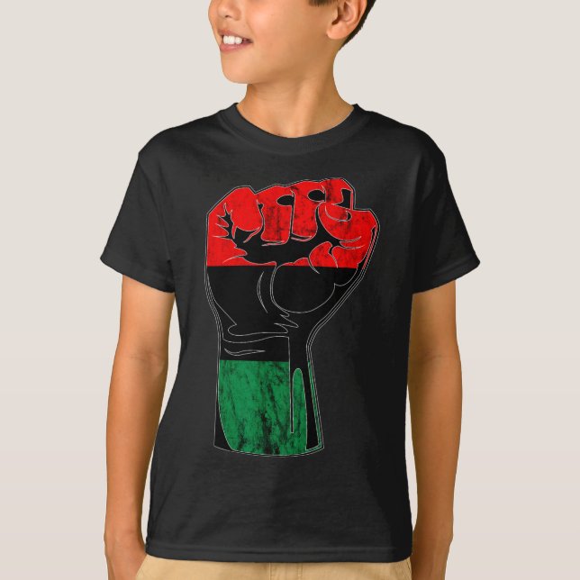Pan African Unia Flagga Handfist Black History Jun T Shirt (Framsida)