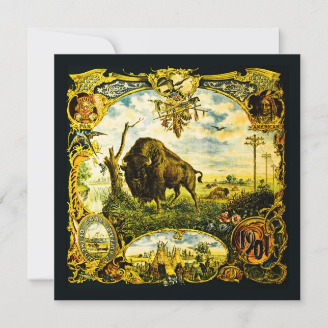 Pan Am Expo med Bison och motiv från indianer Kort (Framsida)