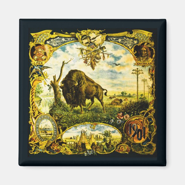 Pan Am Expo med Bison och motiv från indianer Magnet (Framsidan)