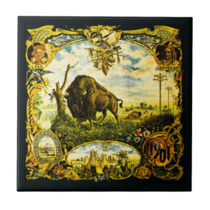 Pan Am Expo med Bison och Motiver från indianer Kakelplatta