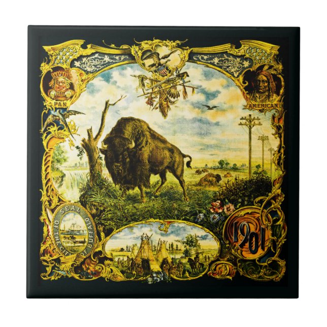 Pan Am Expo med Bison och Motiver från indianer Kakelplatta (Framsidan)