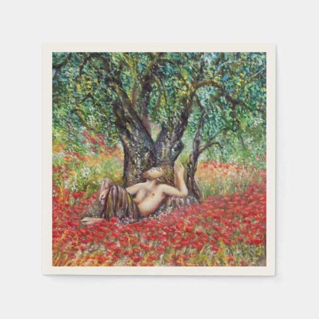 PAN, OLIVE TRÄD OCH POPY FÄLT PAPPERSSERVETT (Framsidan)