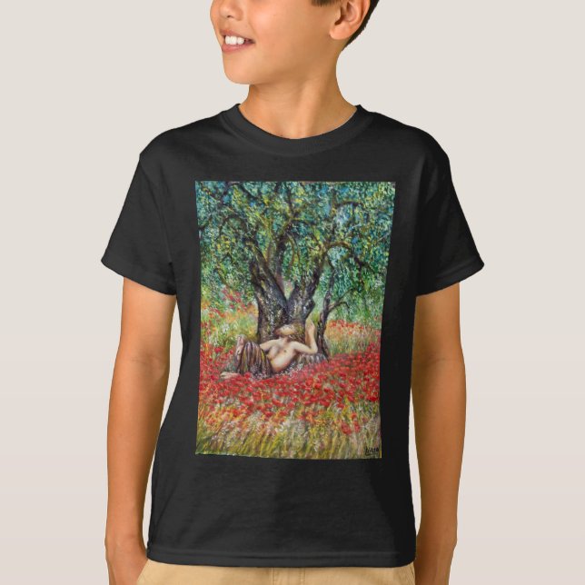 PAN, OLIVE TRÄD OCH POPY FÄLT T-SHIRT (Framsida)