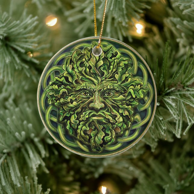 Pan Pagan God Celtic Grönt Man Yule Wiccan Witch W Julgransprydnad Keramik (Träd)