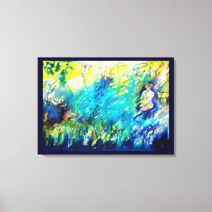 PAN PLAYTE FLUTE OCH HJORT I GRÖNT WOODLAND CANVASTRYCK