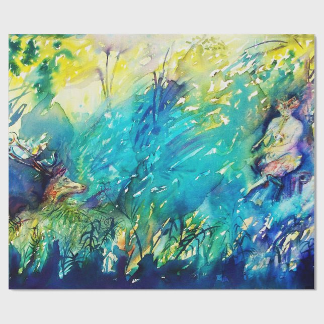 PAN PLAYTE FLUTE OCH HJORT I GRÖNT WOODLAND PRESENTPAPPER (Platt)