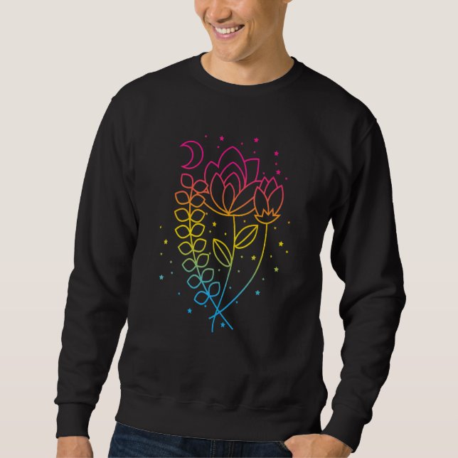 Pan Pride Flagga Färg Subtle Boho Blommigt Pan  Lång Ärmad Tröja (Framsida)