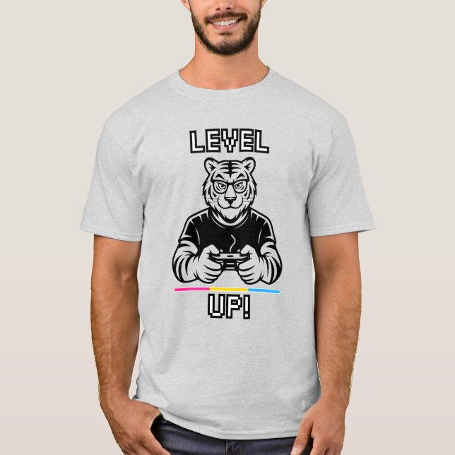 Pan Pride Gaymer Tiger Level Up Tröja - Gamer T-sh (Framsida)
