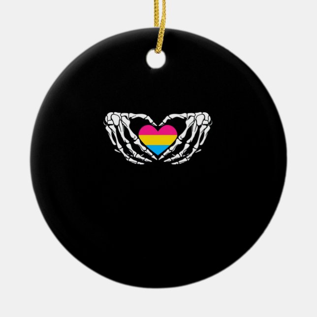Pan Pride Skeleton Halloween Pan Goth Heart Julgransprydnad Keramik (Framsidan)