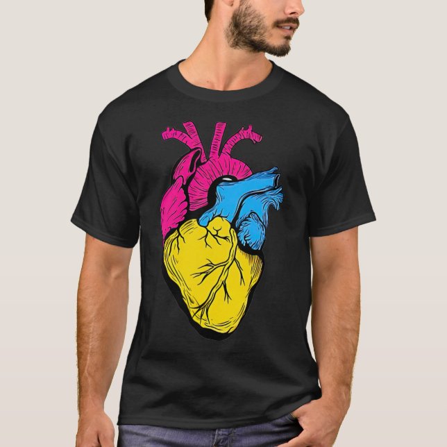 Pan-Pridet HGBQ Retro Pansexual Heart T Shirt (Framsida)