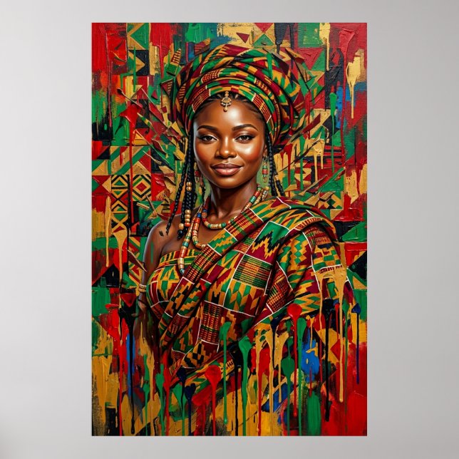 Panafrikansk Kente Drottning Geometrisk Impasto Ko Poster (Framsidan)
