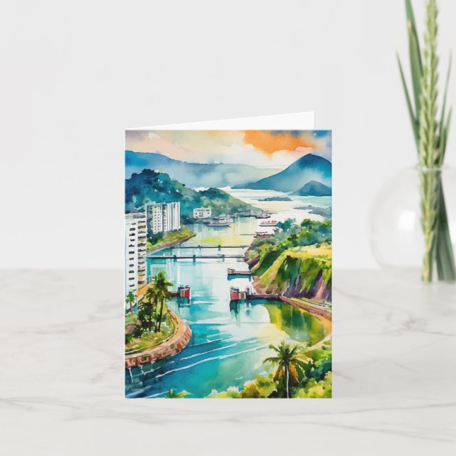 Panama Canal Watercolor Kort (Framsida)