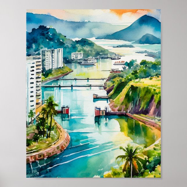 Panama Canal Watercolor Poster (Framsidan)