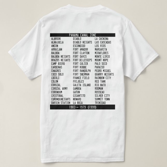 Panama Canal Zon Locations List Tee Shirt (Design baksida)