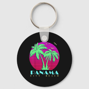 Panama City Beach 80-tals Palmträd Sommar Solnedgå Nyckelring