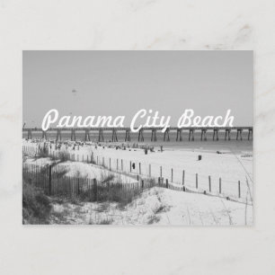 Panama City Beach, FL Pier & Beach Black & White Vykort