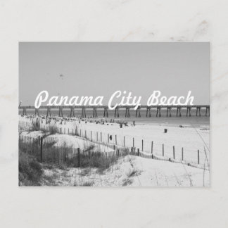 Panama City Beach, FL Pier & Beach Black & White Vykort