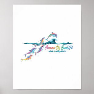 Panama City Beach Florida Färgglad Dolfän Älskare Poster