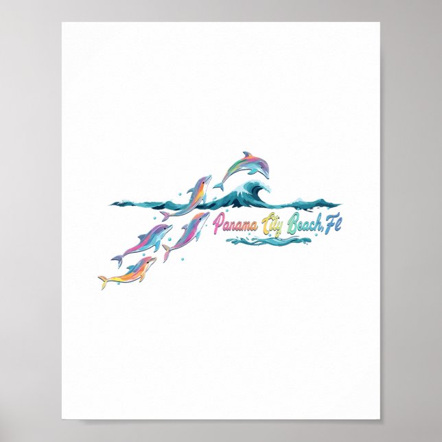 Panama City Beach Florida Färgglad Dolfän Älskare  Poster (Framsidan)