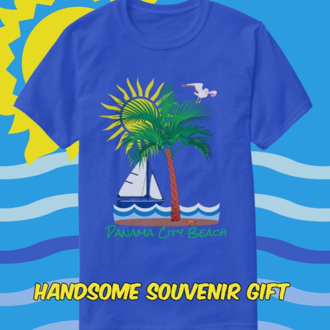 Panama City Beach Florida Handflatan Sailboat och  T Shirt (Pick your shirt and text colors.)
