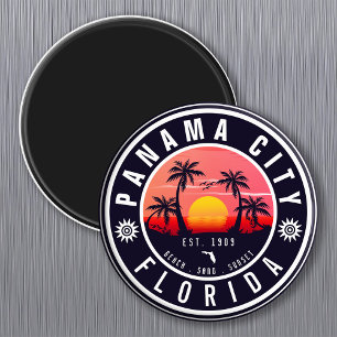 Panama City Beach Florida Retro Sunset Handflatan Magnet