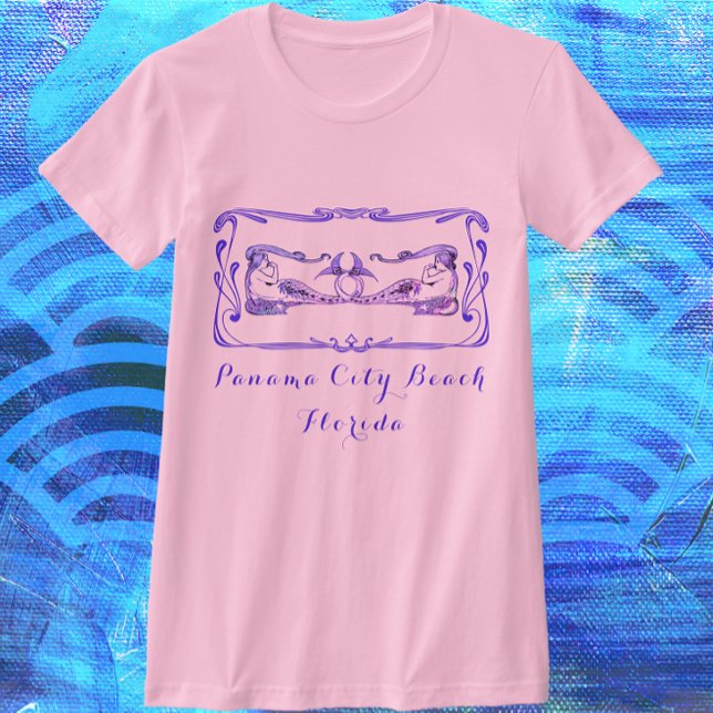 Panama City Beach Florida Söt Art Deco Sjöjungfrua T Shirt (Color choices available.)