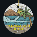 Panama City Beach Florida Vintage Julgransprydnad Keramik<br><div class="desc">Panama City Beach hand plockade illustrerar med bergen och oceanen vågar i bakgrunden. Perfekt för alla som kärlek att besöka Panama City Beach.</div>