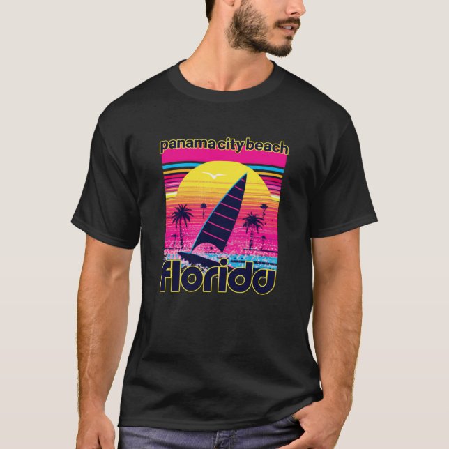 Panama City Beach Retro 80s Style Souvenir Beach T Shirt (Framsida)