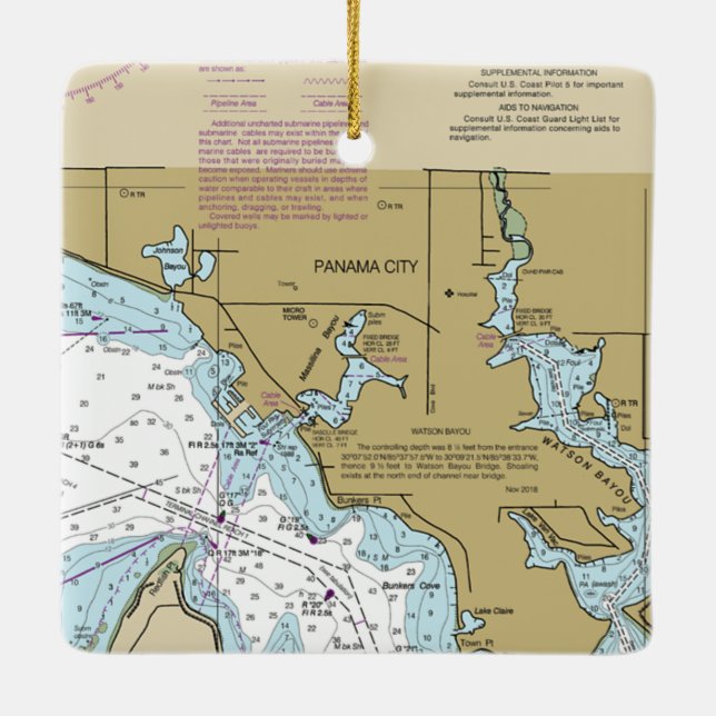Panama City FL Nautical Chart Julgransprydnad Keramik (Baksida)
