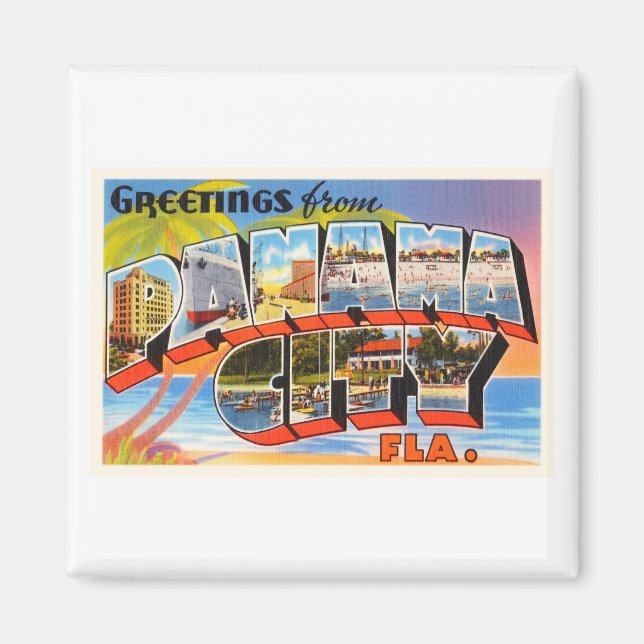Panama City Florida FL Old Vintage resor Souvenir Magnet (Framsidan)