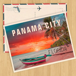 Panama City Florida Handflatan Träd Beach Vintage Vykort