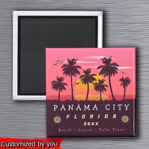 Panama City Florida Retro Sunset Handflatan träd 1 Magnet