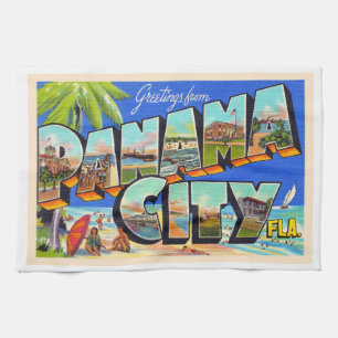 Panama City Florida Vintage Large Brev vykort Kökshandduk