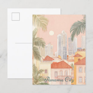 Panama City Gouache Paint Illustration Travel Vykort