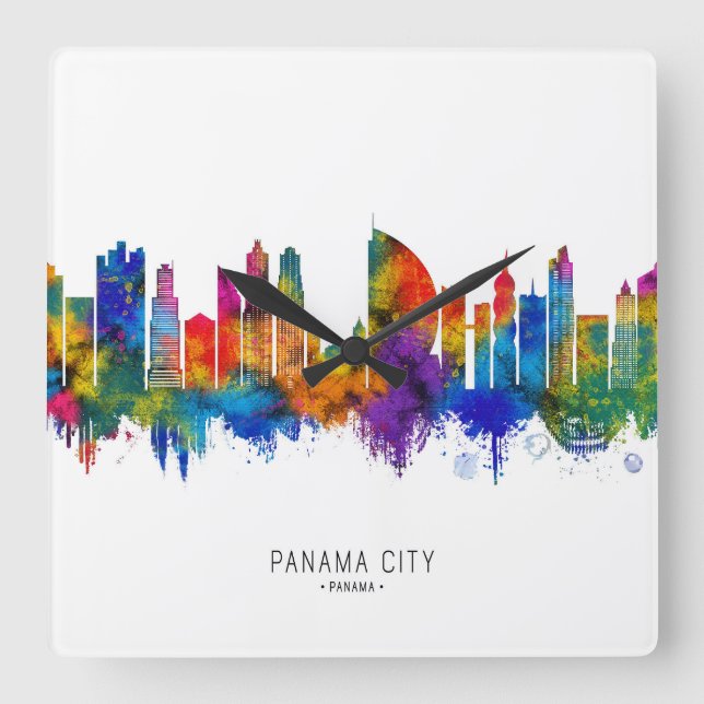 Panama City Panama Skyline Fyrkantig Klocka (Framsida)