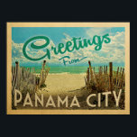 Panama City Poster Beach Vintage resor<br><div class="desc">I den här vintagen i Hälsning från Panama City finns en sandstrand med vackra turkoshavet vatten och över havet,  ett blå himmel med giftiga vita moln. I vintage resor stil.</div>