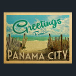 Panama City Poster Beach Vintage resor<br><div class="desc">I den här vintagen i Hälsning från Panama City finns en sandstrand med vackra turkoshavet vatten och över havet,  ett blå himmel med giftiga vita moln. I vintage resor stil.</div>
